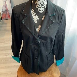 JOAN RIVERS Black & Aqua Blazer Jacket Size Medium